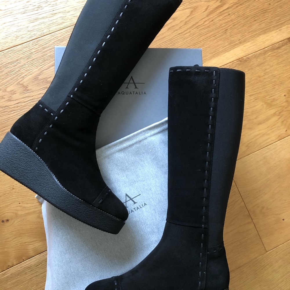 New Aquatalia Venus Black Tall Boots, Size 9.5 - Picture 2 of 13